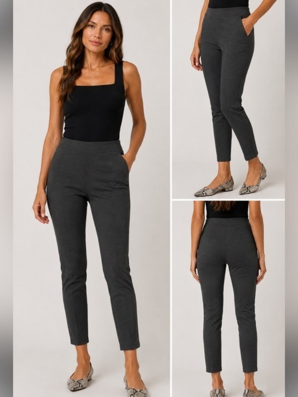 Theory Charcoal Gray Pull-On Slim Ankle Pants Size M